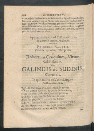 Appendicis loco ad Dissertationem de Lingua Veterum Prussorum ... In quo multa de Veteri Lingua Prussica occurrunt.