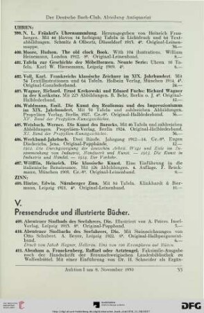 Pressendrucke und illustrierte Bücher (Nr. 409-600)