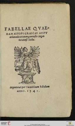 Fabellae qvaedam Aesopi Graecae ad pverilem educationem gymnasio Argentoratensi electæ