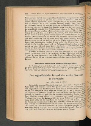 Der augenblickliche Bestand des weißen Storches in Stapelholm