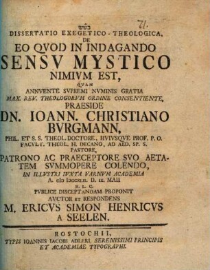Diss. exeg. theol. de eo quod in indagando sensu mystico nimium est