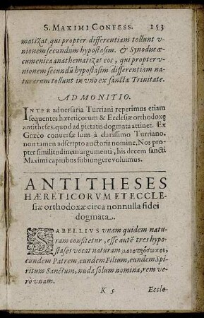 Antitheses Haereticorum Et Ecclesiae orthodoxae circa nonnulla fidei dogmata