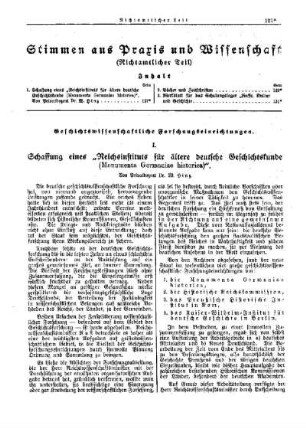 Schaffung eines "Reichsinstitut für ältere deutsche Geschichtskunde" : [Nichtamtlicher Teil]