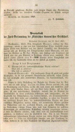 Protokoll der April-Versammlung der Märkischen ökonomischen Gesellschaft.