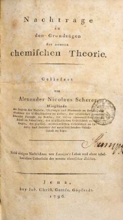 Nachträge zu den Grundzügen der neuern chemischen Theorie