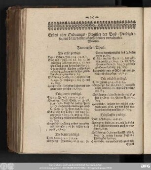 Erstes oder Ordnungs-Register der Buß-Predigten sammt deren darinn abgehandelten vornehmsten Materien.