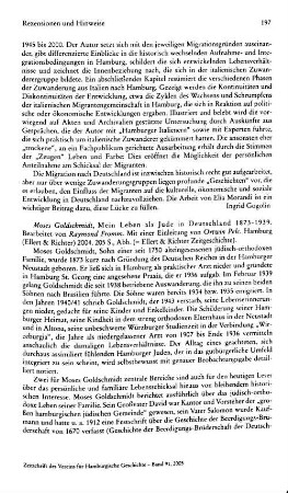 Goldschmidt, Moses :: Mein Leben als Jude in Deutschland 1873 - 1939, bearb. von Raymond Fromm, mit einer Einleitung von Ortwin Pelc, (Ellert & Richter Zeitgeschichte) : Hamburg, Ellert & Richter, 2004