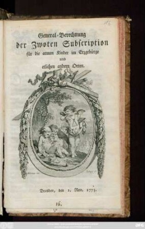 General-Berechnung der Zwoten Subscription für die armen Kinder im Erzgebürge und etlichen andern Orten : Dresden, den 1. Nov. 1773