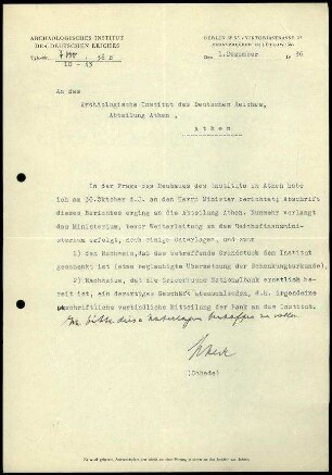 M. Schede an DAI Athen