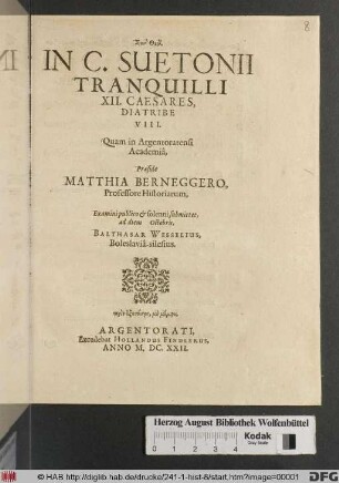 In C. Suetonii Tranquilli XII. Caesares, Diatribe VIII.
