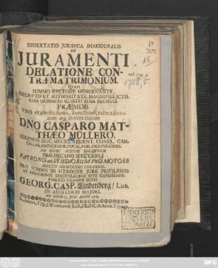 Dissertatio Juridica Inauguralis De Juramenti Delatione Contra Matrimonium