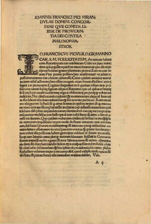 Ioannis Francisci Pici Mirandvlae Domini. Concordiaeqve Comitis: Liber De Providentia Contra Philosophastros