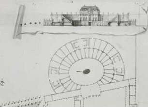 Lageplan, Grundrisse, Aufrisse, Schnitte eines Amphitheaters, Blatt 59 a