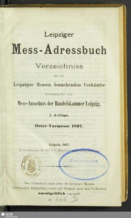 1.1897: Leipziger Mess-Adressbuch : Verkäufer-Verzeichnis