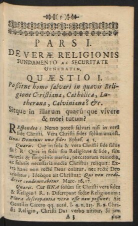 Pars I. De Verae Religionis ...
