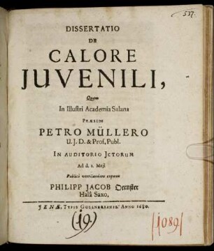 Dissertatio De Calore Iuvenili