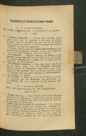 Rècapitulation de l'Histoire du premier trimestre