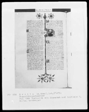 Franziskanisches Brevier — Initiale D, darin Gottvater, Folio 106verso