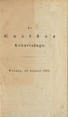 Zu Goethe's Geburtstage