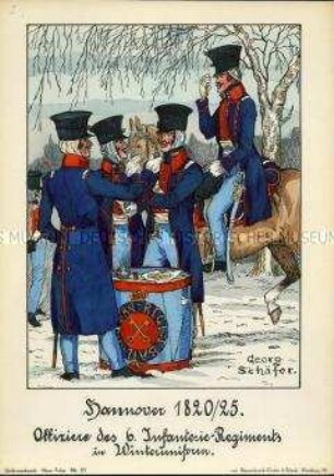 Uniformdarstellung, Offiziere des 6. Infanterie-Regiments, Königreich Hannover, 1820/1825.