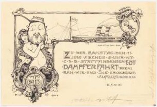 Einladungskarte zur Dampferfahrt, Mainz: Ansichten und Text (Variante zu Inv.Nr. 19715)