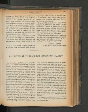 Le Colonie Al Vii Congresso Geografico Italiano.