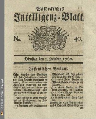 No. 40, Dienstag den 1. October 1782