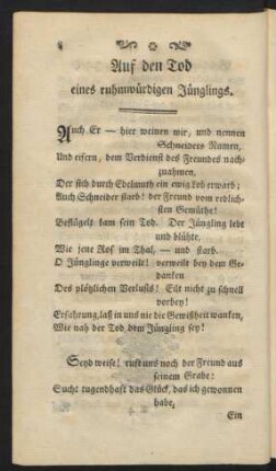 Auf den Tod eines ruhmwürdigen Jünglings