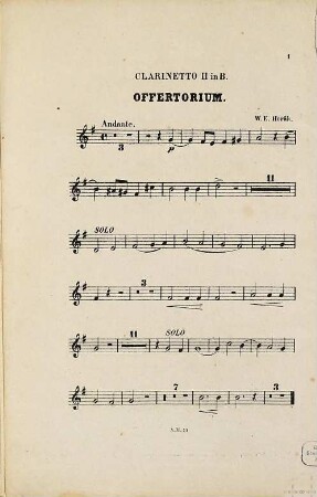 Offertorium : (Ave Maria) ; für Sopran, Alt, Tenor, Baß, 2 Violinen, Viola, 2 Clarinetten, 2 Hörner, Contrabaß mit Cello