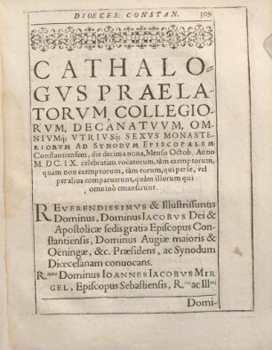 Cathalogvs Praelatorvm, Collegiorvm, Decanatvvm, Omnivmq; Vtrivsq; Sexvs Monasteriorvm Ad Synodvm Episcopalem Constantiensem ...