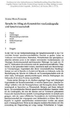Sprache im Alltag als Konstruktion von Lexikografie und Sprachwissenschaft