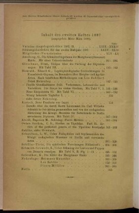 Inhalt des zweiten Heftes 1887