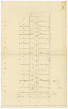 Hochschulbibliothek, Karlsruhe Neubau: Querschnitt Achse 1-2 A-D; 1:50