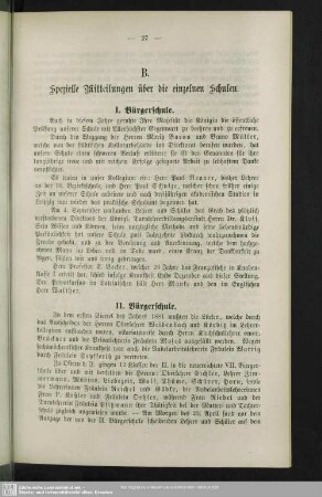 B. Spezielle Mitteilungen über die einzelnen Schulen