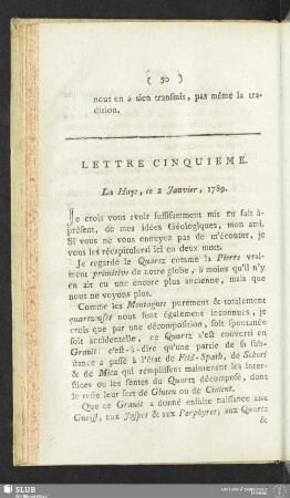 Lettre Cinquieme. La Haye, ce 2 Janvier, 1789