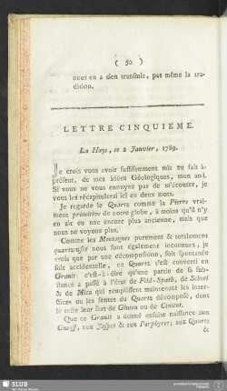 Lettre Cinquieme. La Haye, ce 2 Janvier, 1789