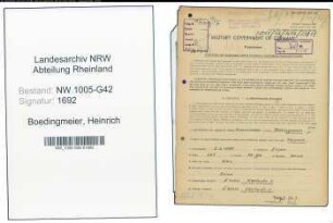 Entnazifizierung Heinrich Boedingmeier , geb. 05.06.1888 (Friseur)