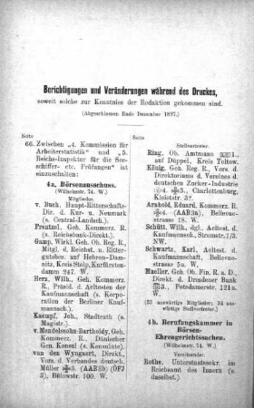 Berichtigungen und Veränderungen währende des Druckes, soweit solche zur Kenntnis der Redaktion gekommen sind