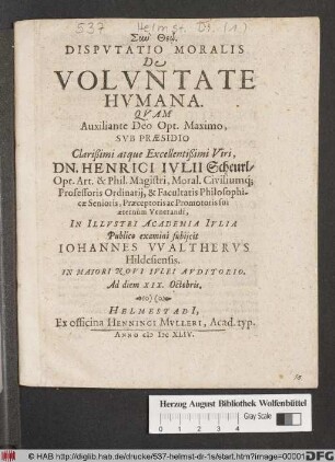 Disputatio Moralis De Voluntate Humana