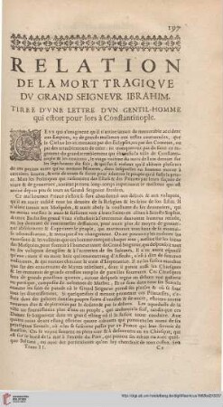 Relation de la mort tragique du Grans Seigneur Ibrahim