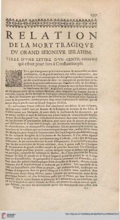Relation de la mort tragique du Grans Seigneur Ibrahim