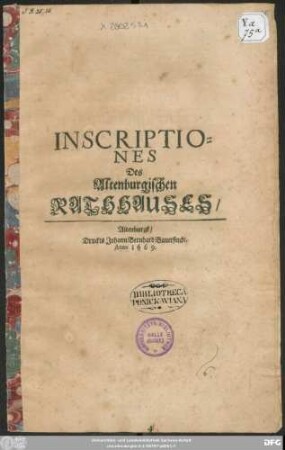 Inscriptiones des Altenburgischen Rathhauses