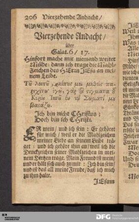 Vierzehende Andacht / über Galat. 6 / 17.