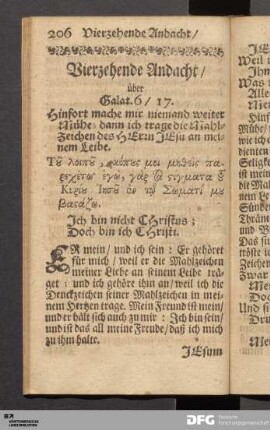 Vierzehende Andacht / über Galat. 6 / 17.