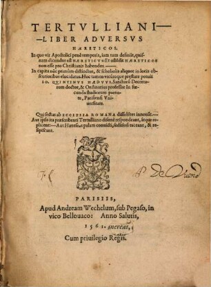 Tertulliani Liber Adversus Haereticos