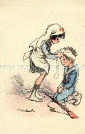 Französisches Mädchen verbindet Soldaten