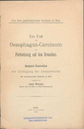 Ein Fall von Oesophagus-Carcinom mit Fortsetzung auf den Bronchus