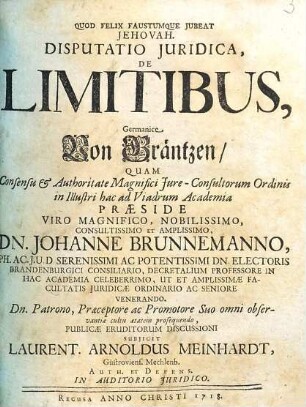 Disputatio Juridica, De Limitibus, Germanice Von Gräntzen
