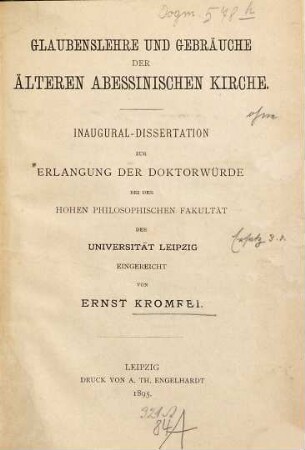 Glaubenslehre und Gebräuche der älteren abessinischen Kirche