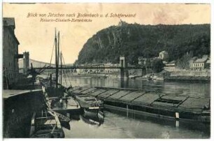 Blick von Tetschen nach Bodenbach und der Schäferwand. Kaiserin-Elisabeth-Kettenbrücke (1855)